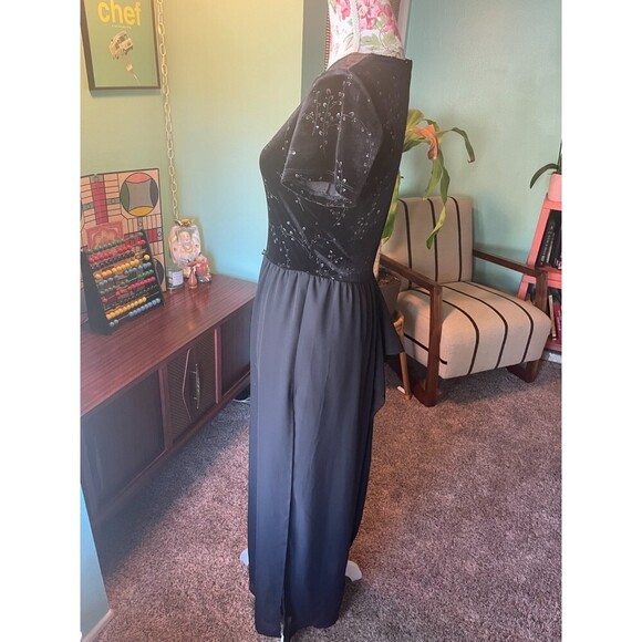 Vintage black Velvet sparkly Chiffon Jumpsuit - Picture 3 of 5